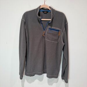 Orvis Gray Waffle Knit Pullover with Blue Trim